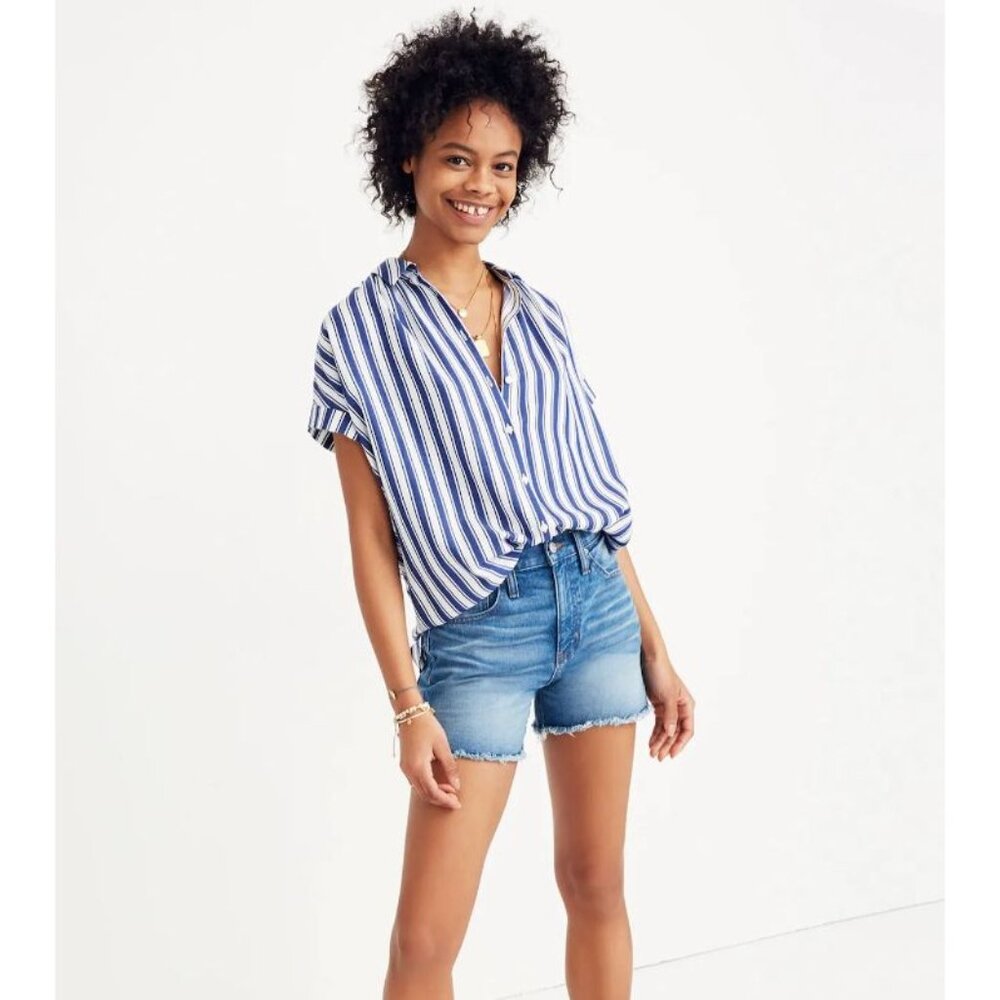 Madewell Central Shirt in Shea Stripe Blue and white XXS